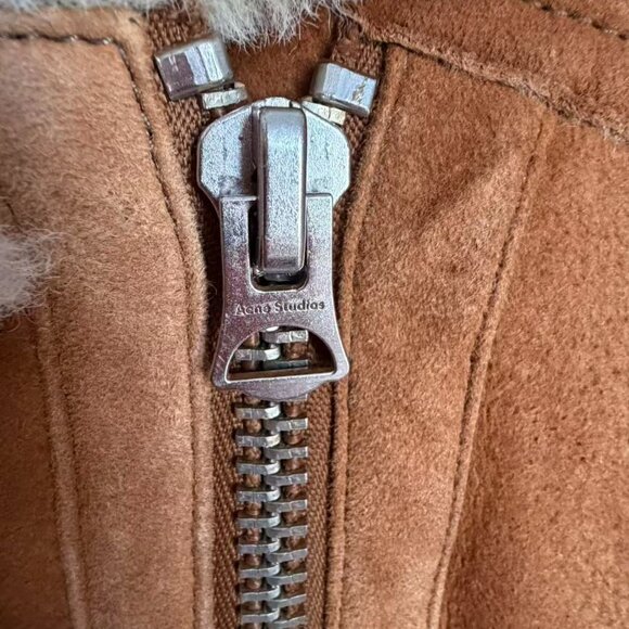 Acne Studios Dark Orange Velocite Suede Shearling Jacket - Picture 3 of 5